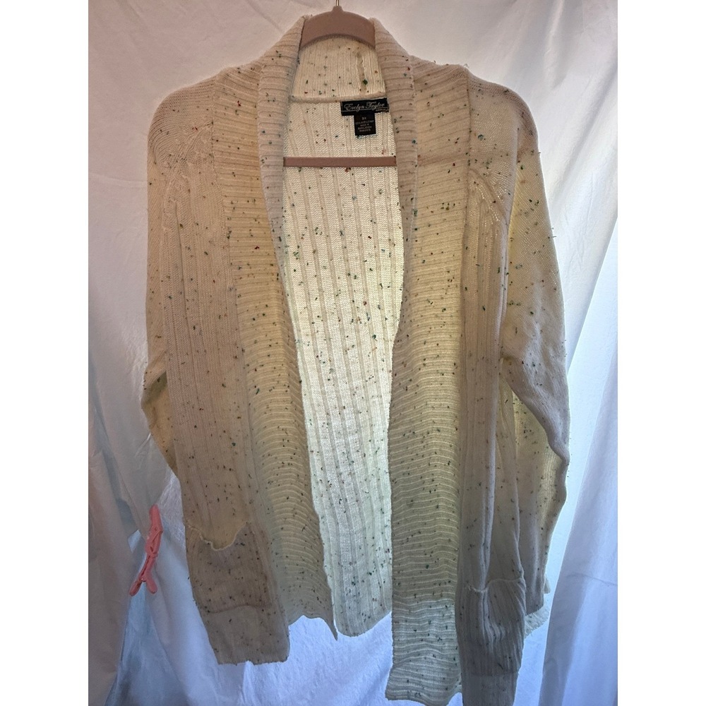 Evelyn Taylor Woman 3X Cardigan Sweater Cream White Knit Open Front Pocket